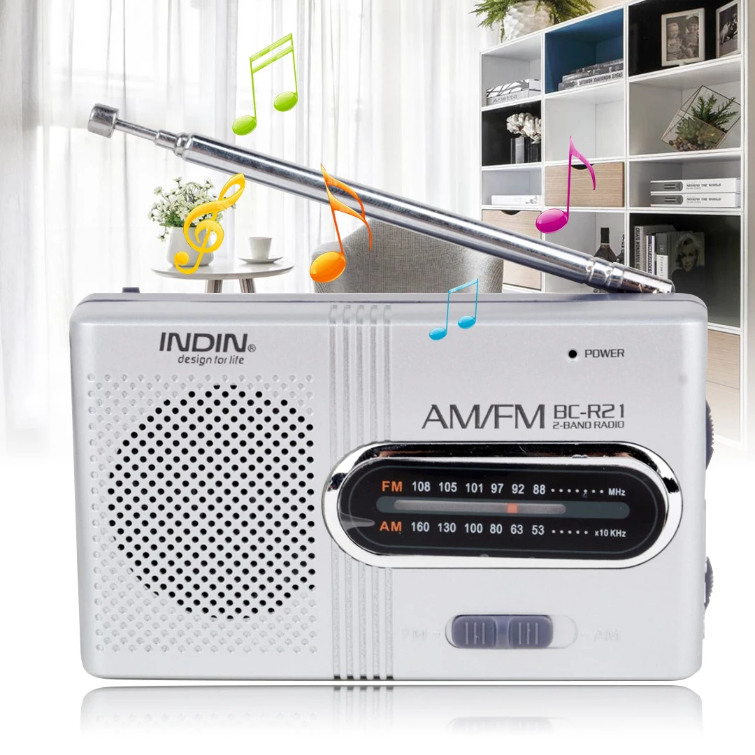 

Mayitr New BC-R21AM/FM Radio Mini Portable Telescopic Antenna Radio Pocket World Receiver Built-in Speaker