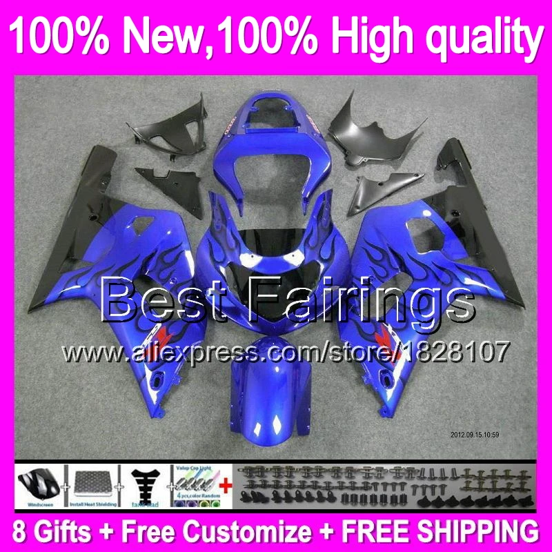 

Fairing For SUZUKI GSX R750 01 02 03 GSXR750 Black flames 1B847 GSXR600 K1 R600 GSXR 600 750 2001 2002 2003 Blue black +Decal