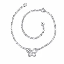 KDA021 Fashion Jewelry Plated Silver Anklet Factory Price Sterling Silver Anklets Crystal Butterfly Pendant