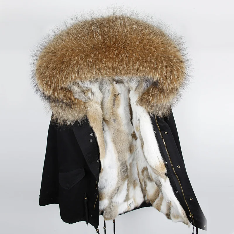 Парка зимняя куртка женская парка натуральный мех пальто большой натуральный мех енота воротник с капюшоном Кролик Мех парки теплые толстые