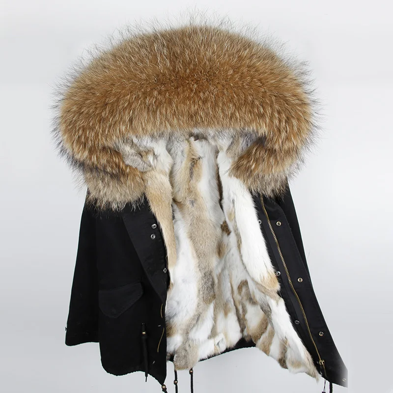 

2018 parka winter jacket women parka real fur coat big natural raccoon fur collar hooded rabbit fur parkas warm thick