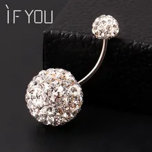 IF YOU Trendy Ball White Crystal Navel Ring Stainless Steel font b Piercing b font font