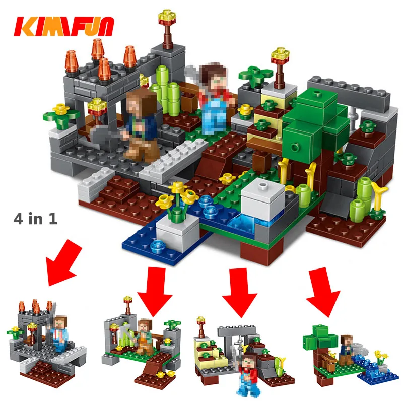

4 in 1 Minecrafted Town Building Blocks city Figures Bricks Set Educational Toys for Children Gift Compatible with