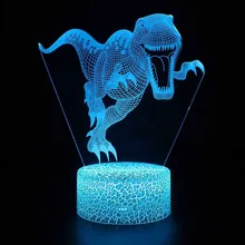 С принтом динозавра из мультфильма, светодиодный 3D ночной Светильник Touch/Дистанционное Управление 16 Цвет настольная лампа зарядка через usb Батарея приведенный в действие Прямая