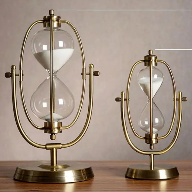 

24 32cm Height Brand New High Quality Elegant Rotating Hourglass Decoration Metal Spinning Sandglass for Club Hotel Or Gift