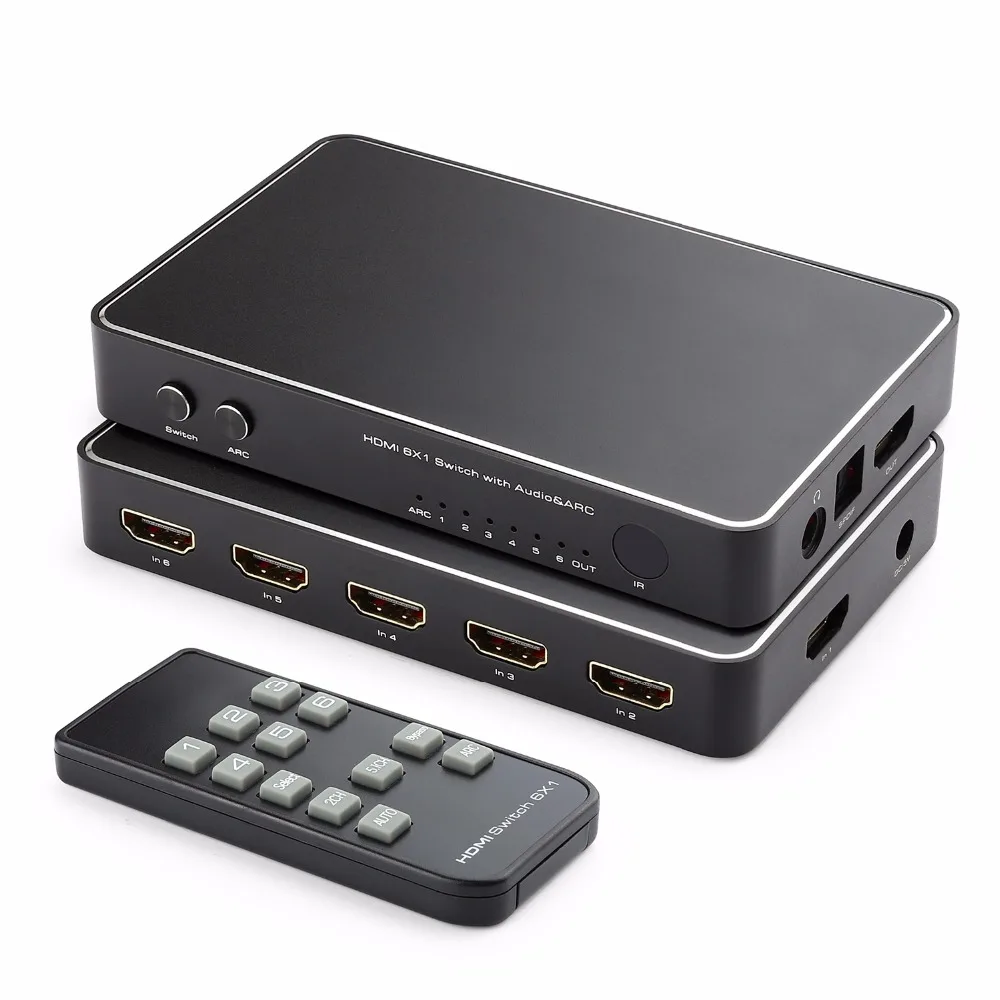 Переключатель HDMI с 6 портами 4K x 2K 6x1 Селекторный концентратор оптическим Spdif Toslink +