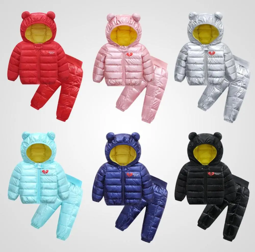 

Girls boys winter jacket suit coat kids down coat Winter jackets girls outerwear children cotton clothes 2PCS set Baby top+pant