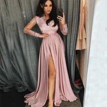 Платье для выпускного вечера, длинное платье для выпускного вечера, длинный рукав, с разрезом, а-силуэт, вечерние платья в пол, вечернее платье, robe-de-soiree