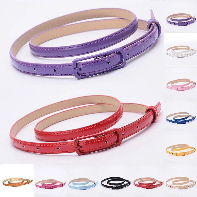 brown belt women Naiveroo PU Leather Belts Thin Skinny Waistband Adjustable Belt Candy Colors Leather Belt Sweetness Women Female Belts For Dress wide belts for women