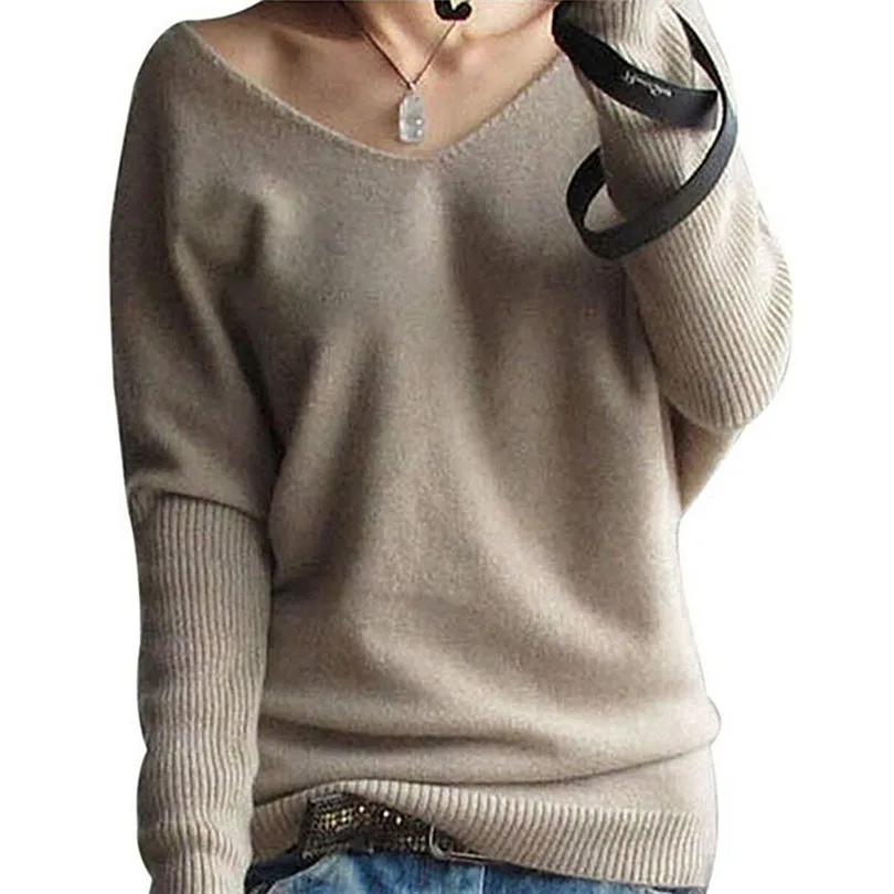 New Fashion Women Autumn Winter Batwing Sleeve Solid Knitted Casual Daily Sweater Brief Pullover Tops Blouse #4F09 (8)