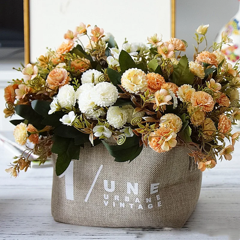 Flone Artificial Flowers High Quality Silk Bouquet Fake Flowers Wedding Display Flower European Style Carnation Home Decoration (6)