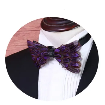 

Hlinayi 2019 Natural purple feather banquet nightclub wedding bowtie male wedding banquet bow tie