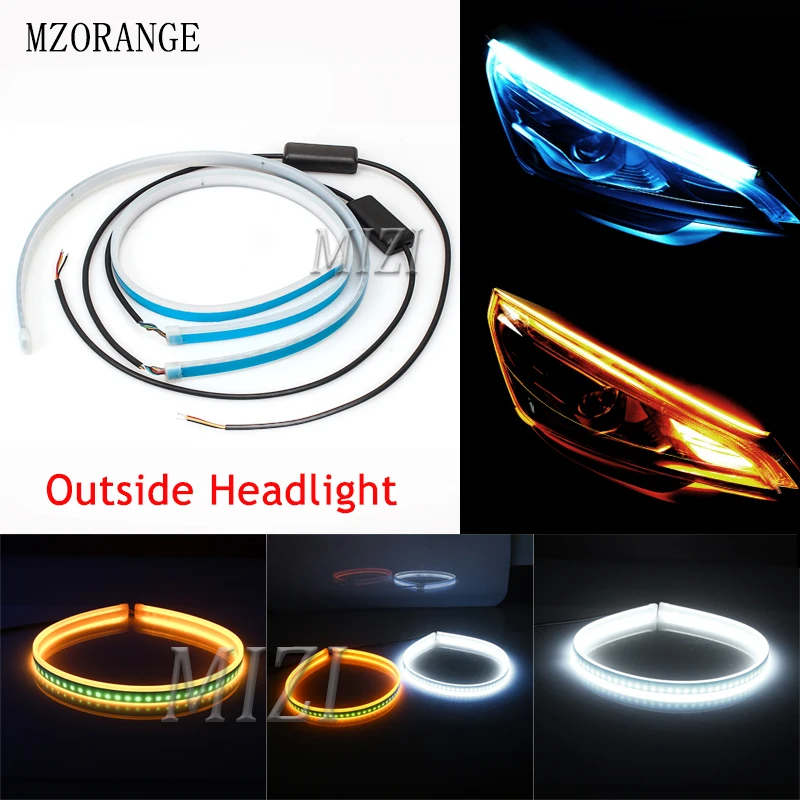 

MZORANGE 2pcs Auto Lamps Cars DRL LED Daytime Running Lights Car Styling Accessories Turn Signal Guide Strip Headlight Assembly