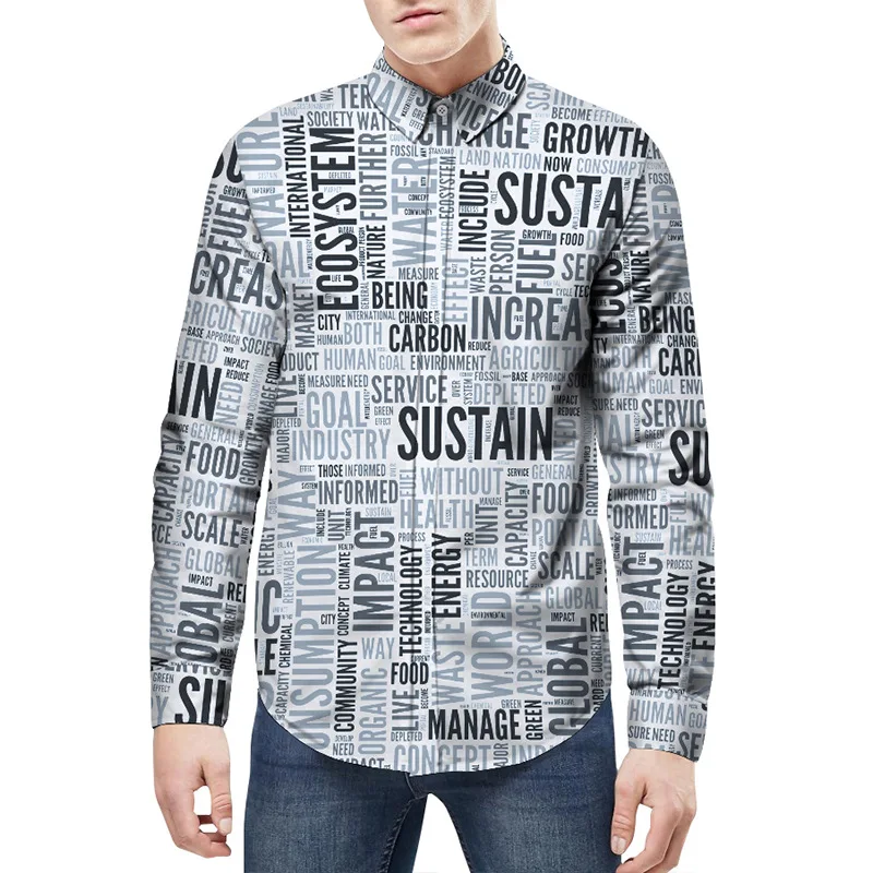 High Quality Men Shirt Long Sleeve Loose fit Alphabet Letter Print Turn-down Collar camisas Big Size Dress Shirts