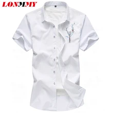 LONMMY 6XL 7XL белые рубашки, нарядные рубашки с коротким рукавом, Повседневная модная мужская рубашка, camisa masculina, лето