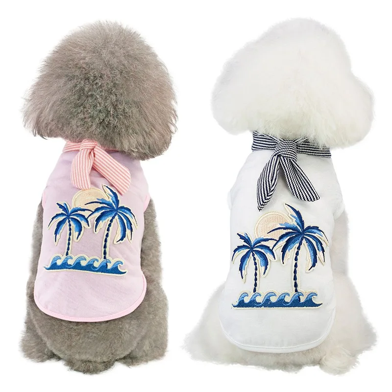 

Pet Spring Summer Coconut Tree Embroidered Vest Small Medium Dogs Short Sleeves T-shirt for Teddy Poodle Small Dogs Clothing