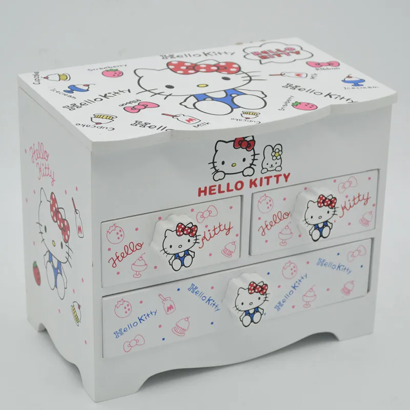 

Cute Hello Kitty Wooden Box Japanese Anime Pink KT Cat Girls mirror Cosmetic case Storage wood Boxes For Girls dolls accessories