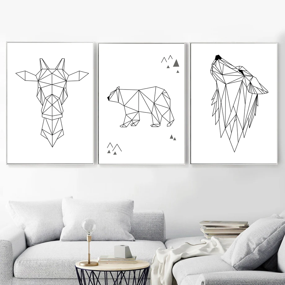 

Geometry Wolf Bear Giraffe Nordic Poster And Prints Wall Art Canvas Painting Wall Pictures For Living Room Bedroom Home Decor