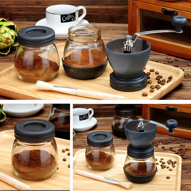 Manual Coffee Bean Grinder with Storage Jar Soft brush Conical Ceramic Burr Quiet Coffee Grinder Portable Coffee Mill tool03