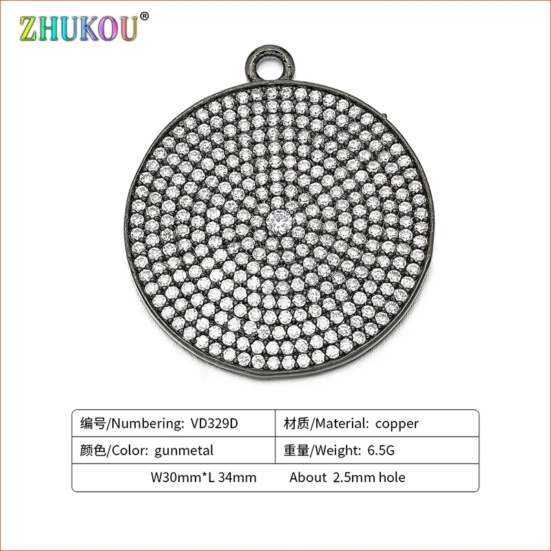 

30mm Brass Micro Pave Cubic Zirconia Round Shape Charms Pendant for Diy Jewelry Findings , Hole: 4mm, Model: VD329