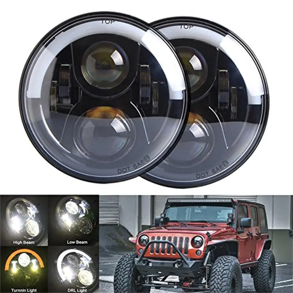 7/" CREE LED Halo Headlight Fog Light DRL Signal Turn Lamp For Jeep Wrangler JK