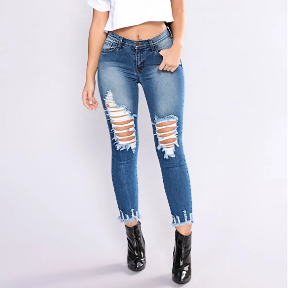 Модные женские летние шорты с завышенной талией повседневные узкие джинсы с дырками женские эластичные сексуальные узкие брюки Z402