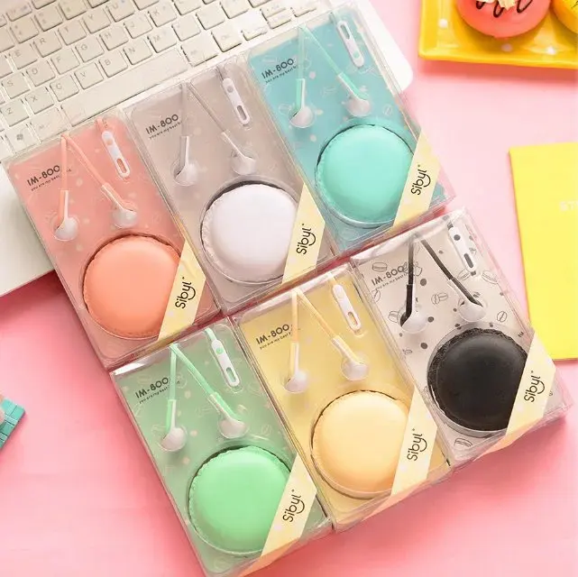 

Cute Lovely Candy Color Macaron In-Ear Stereo Music Earphone with Microphone Kawaii Creative Colorful Earbud For Phone with Box
