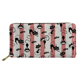 

THIKIN Cartoon Big Mouth Cat Pattern Female Fashion PU Leather Coin Bag Zipper Travel Long Purse Bags Large Capacity Wallets