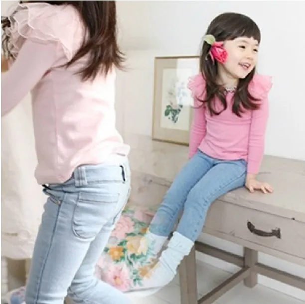 2017 Spring Children's Clothes Girls Jeans Solid Slim Denim Blue Baby Girl Causal Jeans for
