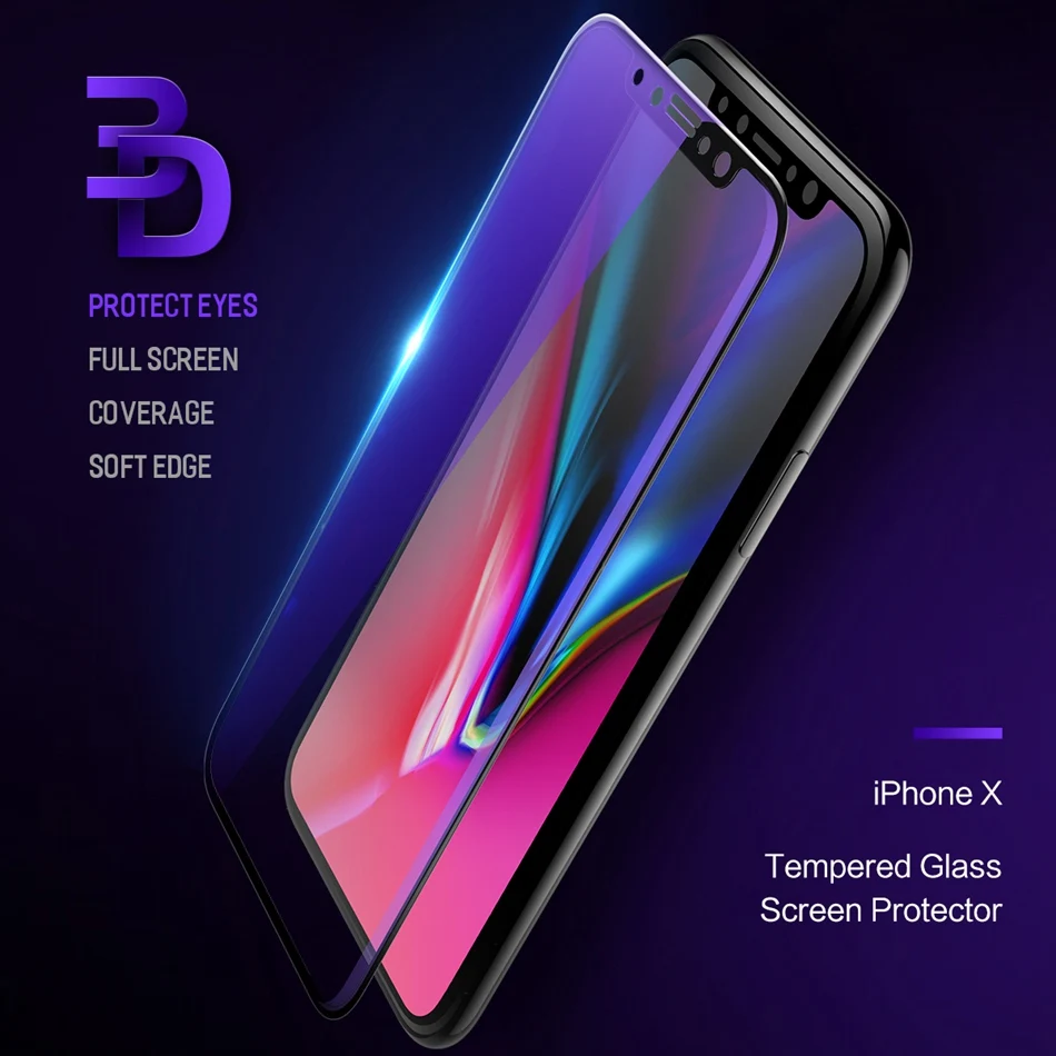 

For iPhone X Screen Protected Tempered Glass 3D Full Coverage for iPhonex Protective Film Original for Apple iPhone X 10 Glass