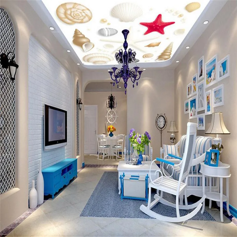 

modern custom 3d photo fresh wallpaper living room large ceiling background wall mural Mediterranean shell starfish wallpaper