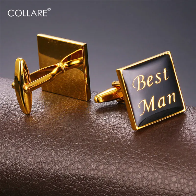 Collare Cufflinks For Men Gold Color With Enamel 'Best Men' Cuff Links