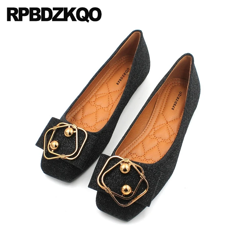 

dress ballet women metal shallow square toe black autumn spring bling sequins single shoes ballerina glitter flats large size