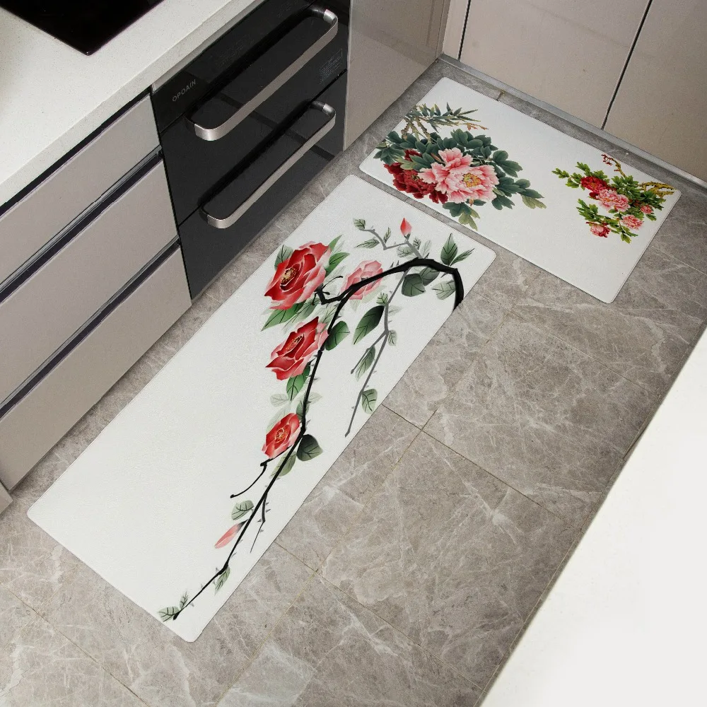 

Peony Fower Print Front Door Mat Kitchen Mat Bedroom Living Room Entrance Outdoor Mat Non-slip Floor Mat 46x75cm 46x120cm