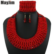 MayJim массивное красное ожерелье, Модные Ювелирные наборы с кристаллами, ручная работа, цепочка из бисера, большой Дубай, ювелирные наборы, винтажная бижутерия с бисером