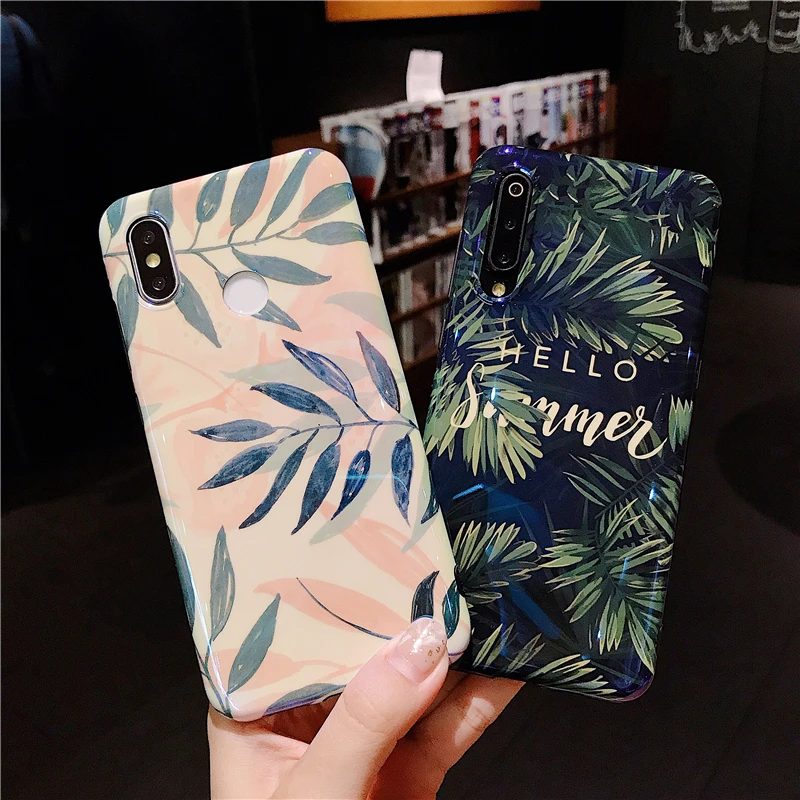

Silicon Phone Cases for Xiaomi Redmi Note 7 Case Leaves Phone Cover for Xiaomi Mi 9 Mi 8 Mi 9 Lite Etui Green Summer Case Coque