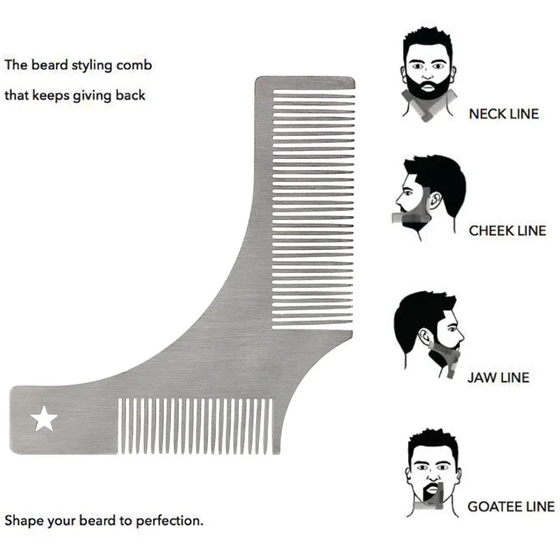 Мужской гребень для бритья бороды из нержавеющей стали, инструмент для формирования бороды, шаблон для моделирования бороды, кардный инструмент для бороды, бритва для ухода за бородой, набор бритв, портативный дорожный дропшиппинг