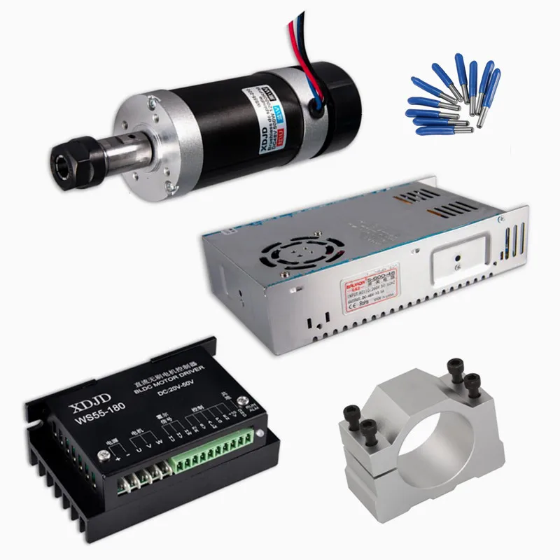 

400W CNC Brushless DC Spindle Air Cooled Spindle Motor Power Supply Driver 55MM Clamp ER11 CNC tools