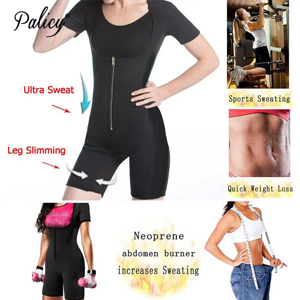 Palicy Women's Slimming Body Shapers Neoprene Sauna Suit Sexy Bodysuit Leg Fajas Waist Trainer Shapewear Zipper Plus Size