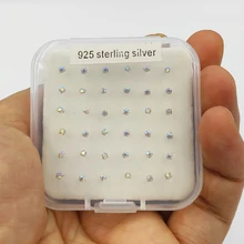 925 Sterling silber nase stud 2,0mm klar kristall gerade silber nariz piercing schmuck 36 stücke mit neue verpackung box