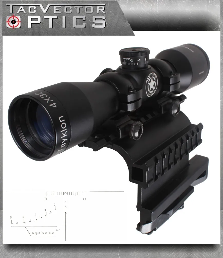 Векторная оптика Tsyklon 4x32 компактный стрельба прицел с AK 47/74 QD боковой рейки, 1 дюймов кольцо, SVD сетка 2 в 1