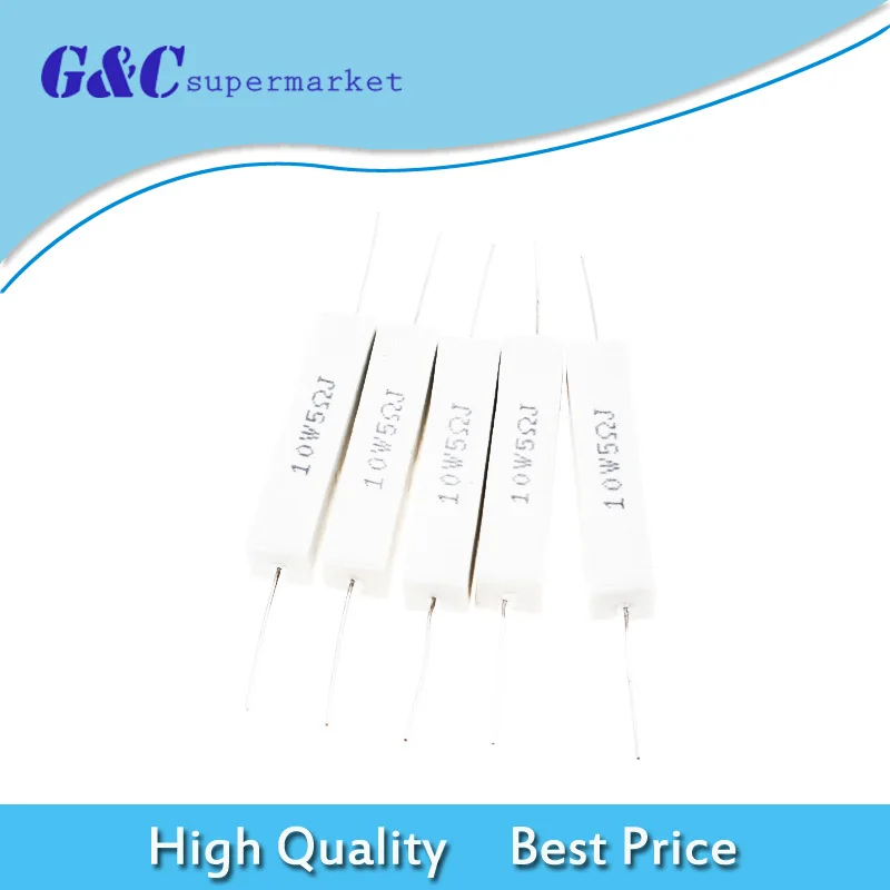 

5pcs Ceramic Cement Resistor 10W 5 ohm Resistance 5% Error DIY Kit