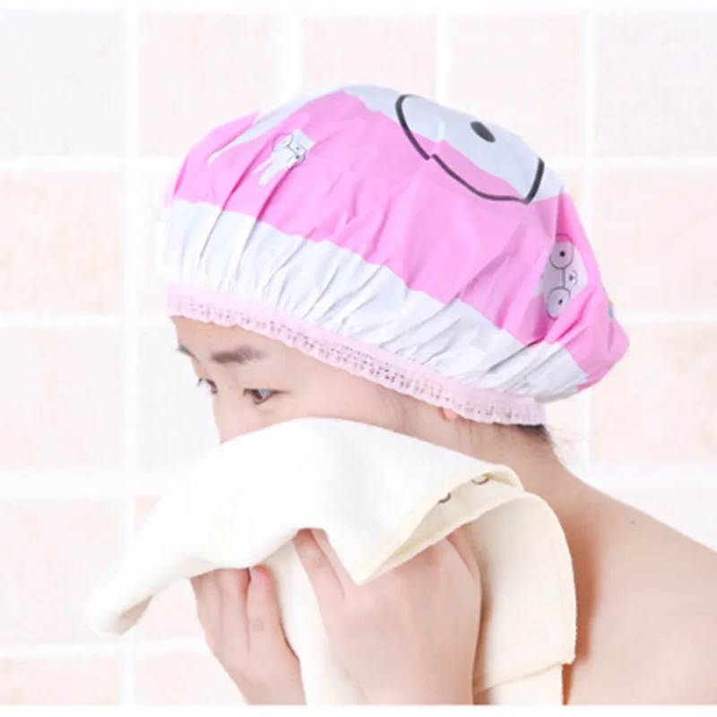 Cute cartoon shower bath cap women hat for baths and saunas lace