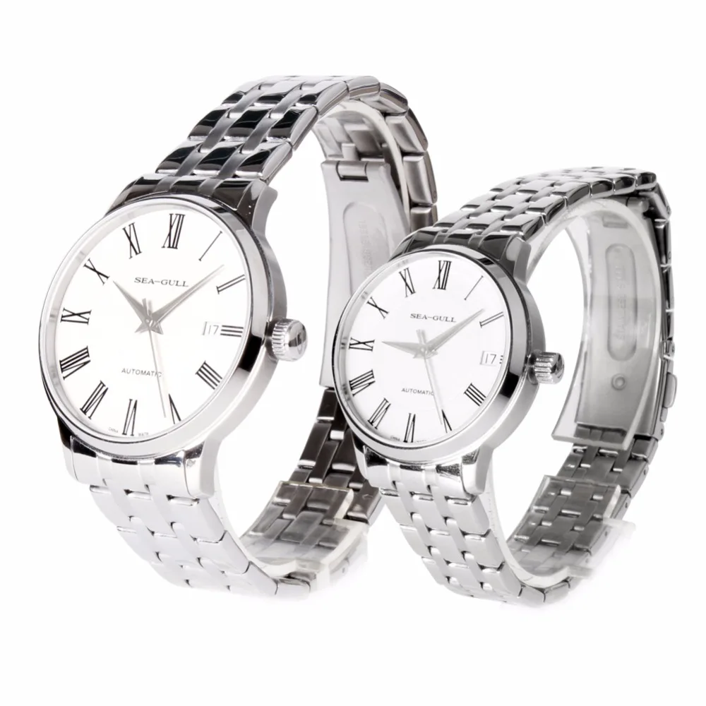 

Genuine Seagull Sea-Gull Couple Watch Roman Numerals Silver Hands Exhibition Back Self Wind Automatic Men's Watch D816.455