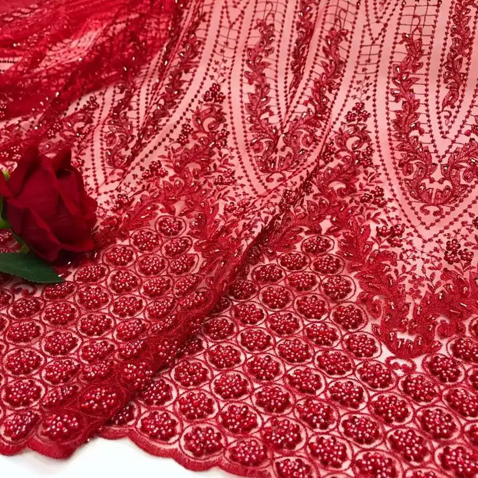 High Quality Latest Nigerian Lace Fabrics Guipure Beaded African Lace