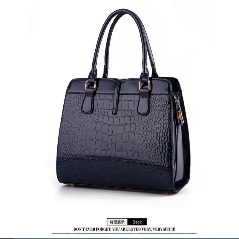 SNBS 100% Genuine leather Women handbag 2018 New bright patent leather crocodile pattern fashion shoulder shoulder ladies bags