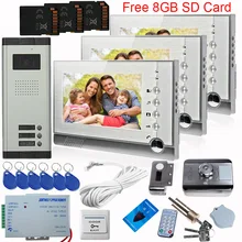 SUNFLOWERVDP Intercoms With Video Recording 3 Video Intercom Free 8GB SD Memory Cards + Rfid Unlock Electronic Lock Videophone