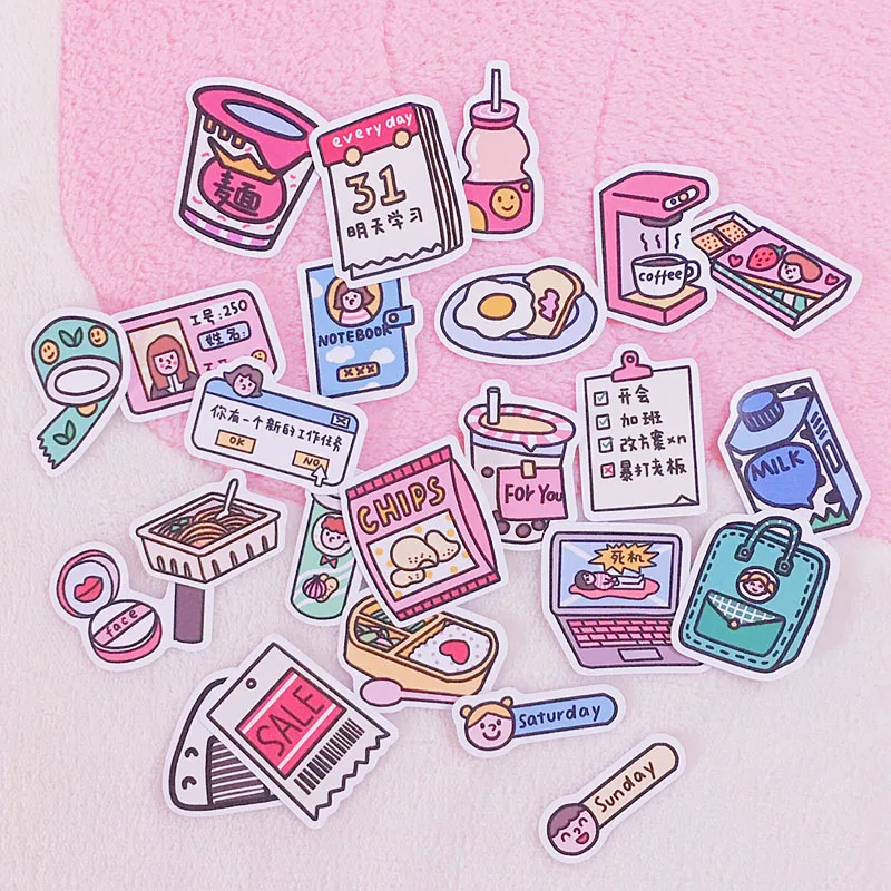 

24Pcs Pink Work with you series DIY Decorative Stickers Cartoon Junk Journal Happy Planner Scrapbooking Stickers Wall Stickers