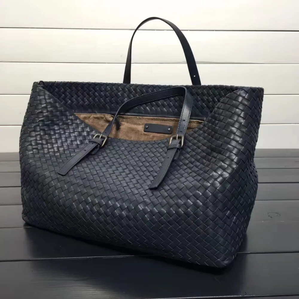 ISHARES fashion designer handbags genuine leather sheepskin shoulder bag weave large shopping ...