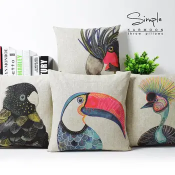 

American country Parrot Peacock pillow , Bird pillow cushion ,Linen pillowcase,home decorative Pillows